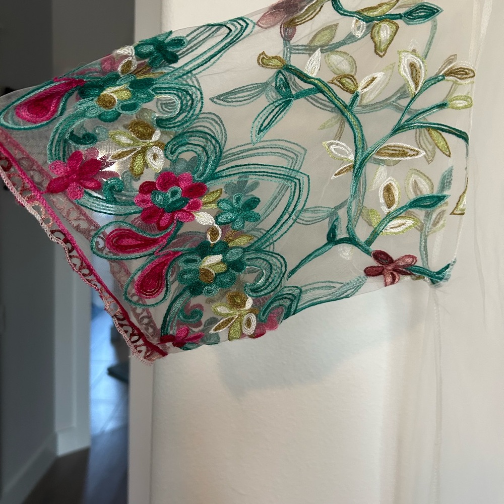 Embroidered Sheer Swim Coverup with Fringe - Picture 4 of 7